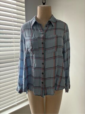 Pilcro and the Letterpress Anthropologie Sky Blue Plaid Button Down Top